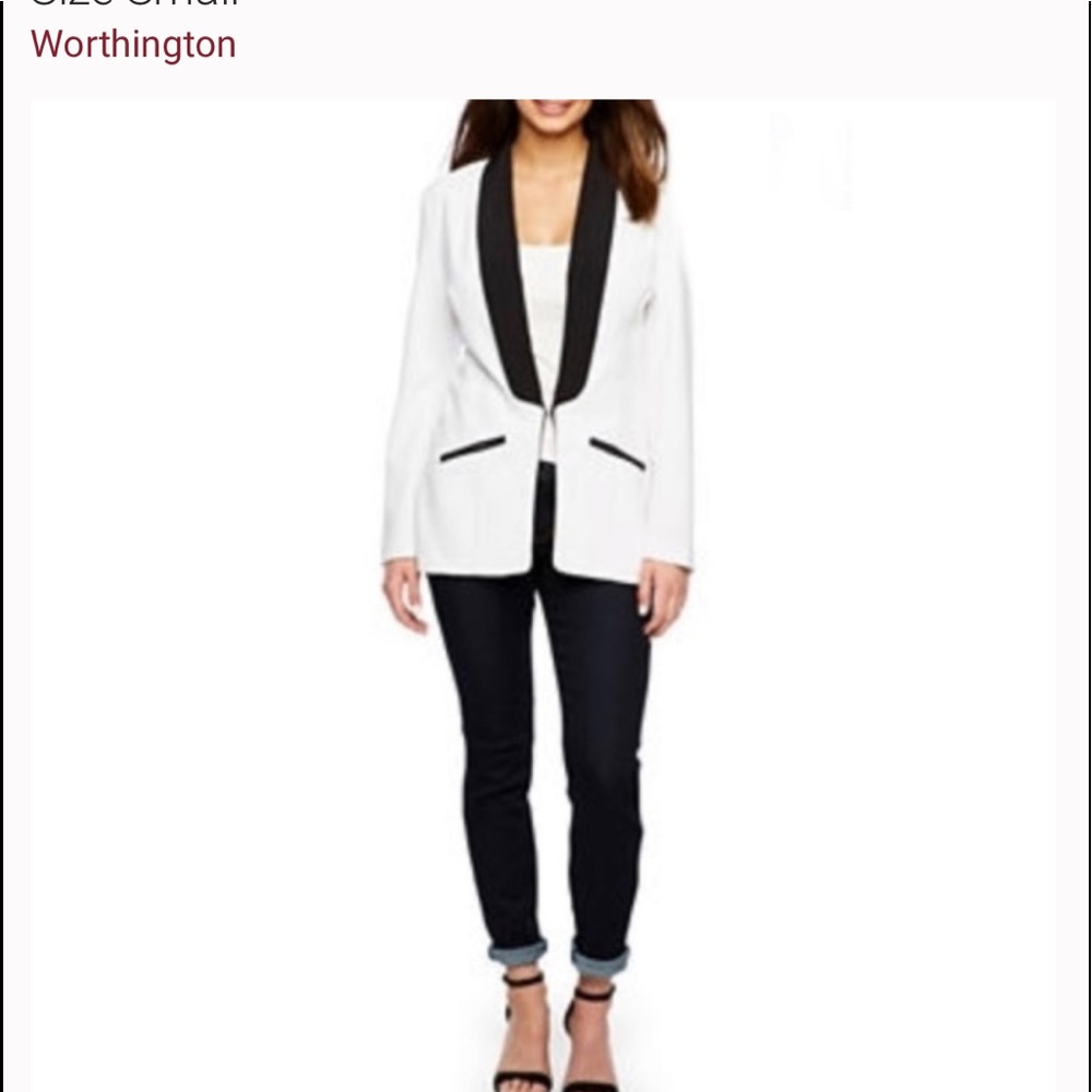 Worthington cream ivory Blazer w black trim